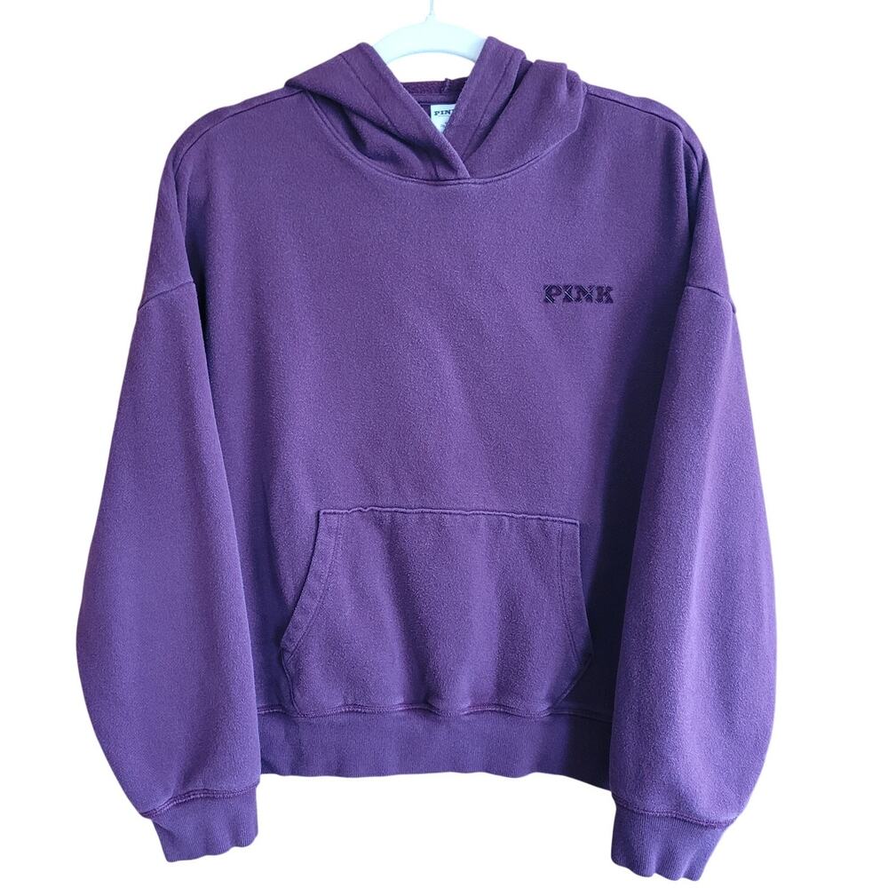 PINK Victoria’s Secret Purple Hoodie Size M Pullover Plaid P Logo, Front Pocket